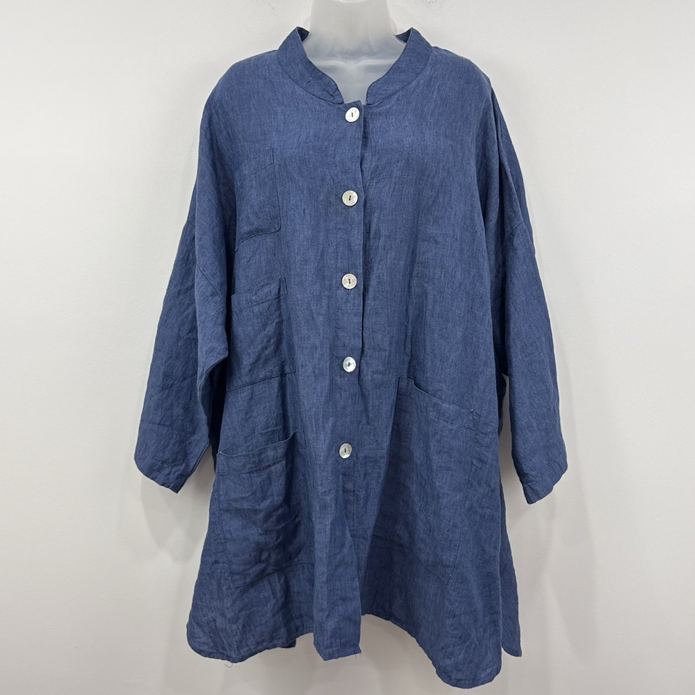 LA Fixsun 100% Yarn Dye Linen Top OS Lagenlook Oversized Coastal Lagom Tunic
